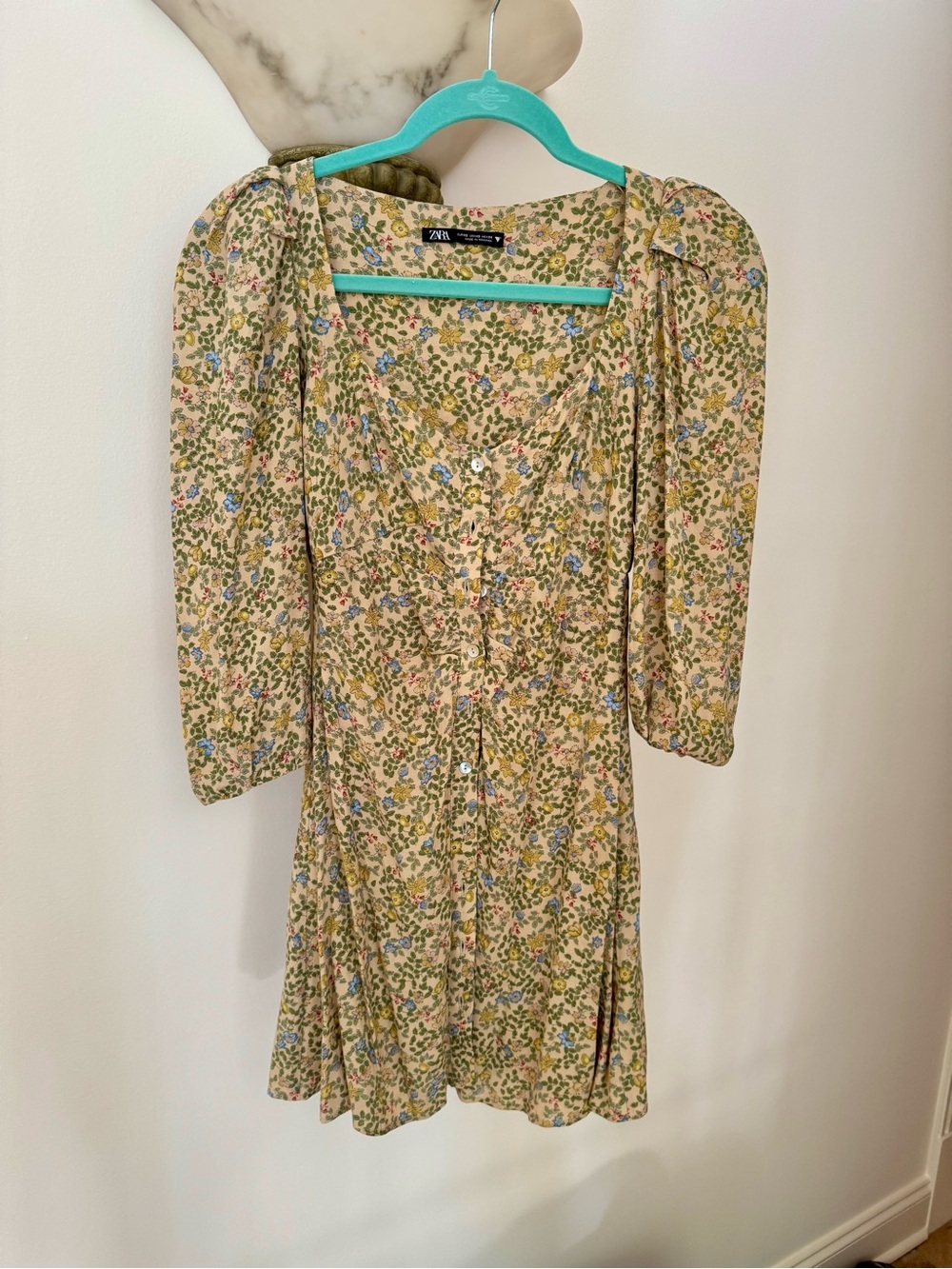 Zara Cream Floral Button-Down Mini Dress